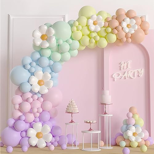 159 Stück Pastell Luftballon-Girlande mit Gänseblümchen,Ballon Girlande,Geburtstagsdeko für Mädchen, Luftballons Pastell,Bunte Regenbogen-Deko, Ballongirlande für Baby Shower Prinzessin Einschulung