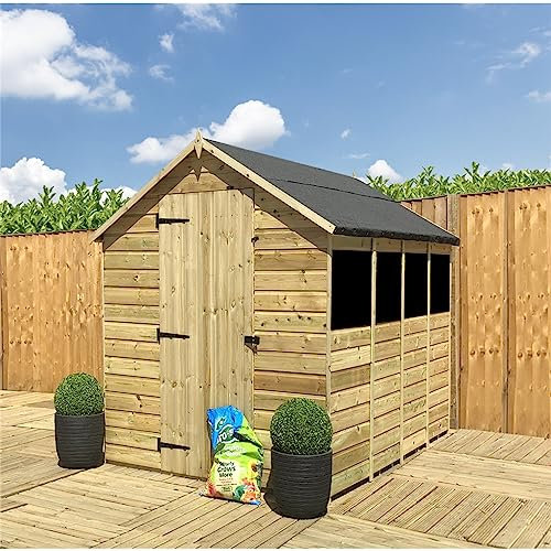 12 x 8 Garden Shed Pressure Treated T&G Single Door Apex Wooden Garden Shed - 4 Windows (12' x 8') / (12ft x 8ft) (12x8)