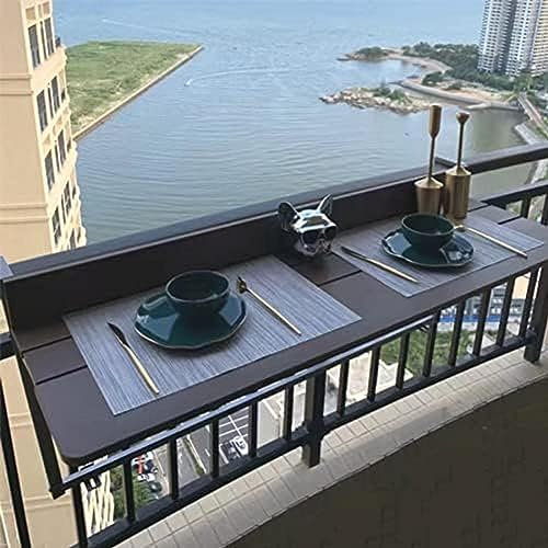 Balkon-Stehtisch Für Geländer, Balkon-Hängetisch, Balkontisch, Outdoor-Hängeschienen-Tische Für Deck, Balkongeländer-Hängetisch, Klappbarer Balkontisch, Hängender Verstellbarer Deck-Tisch,Braun,12