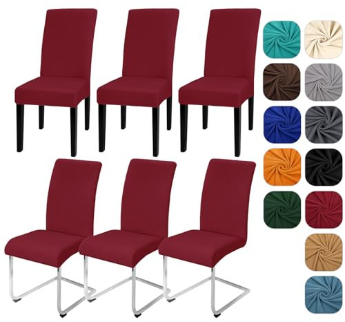 Yugarlibi Stuhlhussen 6er Set Stretch Stuhlhussen Schwingstuhl Elastische Hussen Stuhlbezug Abnehmbarer Waschbarer Stühle Schutz für Küche Restaurant Hotel Bankett Hochzeit (Bordeaux, 6 Stück)