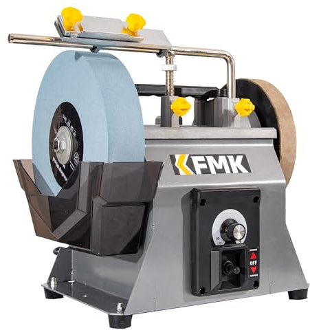 KFMK 10 Inch Variable Speed Wet Sharpening System, 90-160RPM Wet Bench Grinder, Two Direction Water Cooled Wet/Dry Sharpening System for Knife, Chisel, Scissor, Woodworking Tools