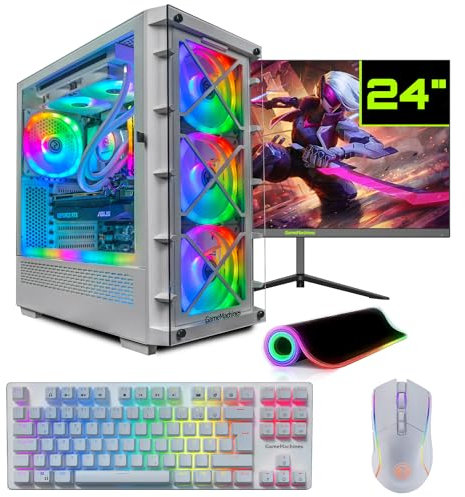 GameMachines Storm Snow Komplett Set - Gaming PC - Wasserkühlung - AMD Ryzen 7 5700X - GeForce RTX 5060-1TB SSD - 32GB RGB DDR4 - WLAN - Tastatur - Maus - Mauspad - 24 Zoll 165Hz Monitor - Win 11