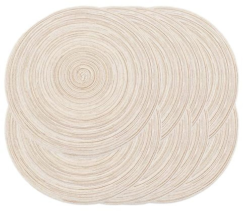Noctiflorous Runde geflochtene Tischsets 38,1 cm runde Tischsets 8er Set für Esstische natürlich gewebte hitzebeständige Tischsets (Rund, Beige8)