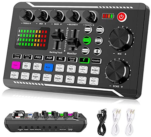Oikabio F998 Tarjeta de sonido en Mezclador de audio Podcast, cambiador de voz para placa para micrófono Karaoke