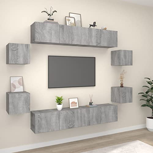 Festnight TV Lowboard Hängend Modern TV Schrank Set Hängeboard Hängeschrank Wohnwand Fernsehtisch Fernsehschrank TV Board Wohnzimmer Wandhängend Wandschrank Grau Sonoma