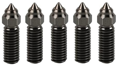 HzdaDeve Gewinde gehärtete Düsen 0.4MM 0.2MM 0.6MM 0.8MM Edelstahl Düsen High Flow Verschleißfeste Extruder Düse für Creality K1/K1 Max/Ender 3 V3 KE (5PCS)