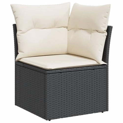 vidaXL Garten Ecksofa mit Kissen, Gartensofa mit abnehmbarem waschbarem Bezug, Terrassensofa mit Stahlrahmen, Gartenecksofa Gartenmöbel, Schwarz Poly Rattan