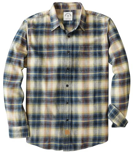 Dubinik® Chemise en flanelle pour homme 100 % coton, chemise à carreaux en flanelle à manches longues, douce, décontractée, à boutons, Beige/bleu., Taille M