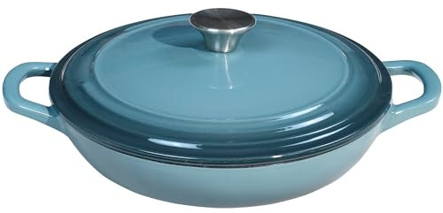 Flavehc Braiser Enameled Cast Iron Braiser 3 qt Braiser Pan with Lid Slateblue Shallow Cast Iron Casserole Braiser Pan with Handels