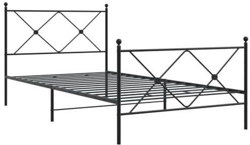 vidaXL Bettgestell, Metallbett Bett mit Kopfteil Fußteil, Bettrahmen mit Lattenrost, Schlafzimmerbett Einzelbett, Metall Schwarz 100x200cm