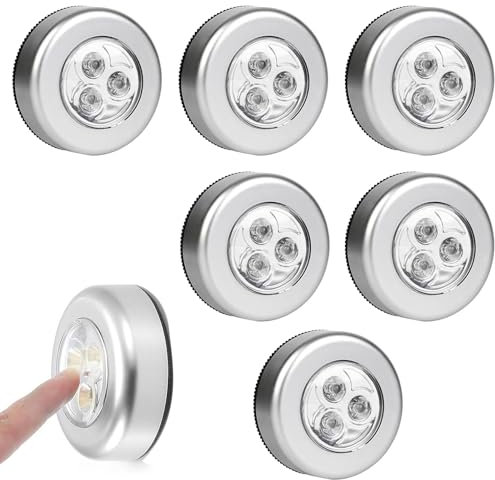 LED Battery-Powered Wireless Night Light,Touch Activated LED Push Lights,Tap Touch Lamp,Self Adhesive Push Light for Closets, Cabinets, Counters or Utility Rooms,6 Pieces