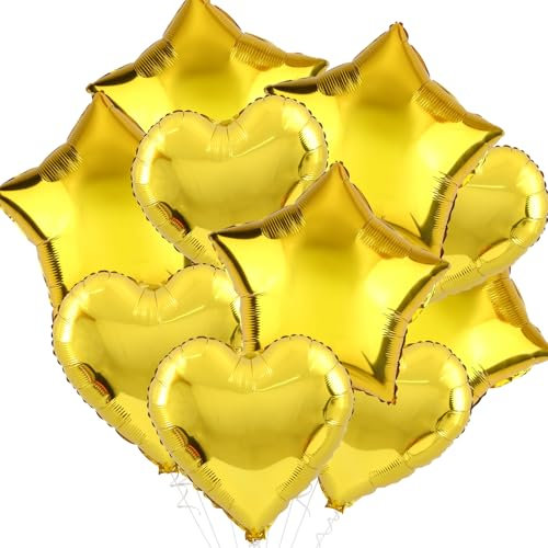 KOBOKO Herz Folienballons Gold Geburtstag Deko, Helium Ballons Stern Hochzeit, Herz Luftballon Hochzeit Helium, Luftballons Gold Herz Stern, Stern Folienballon für Weihnachten Hochzeit Geburtstagsdeko