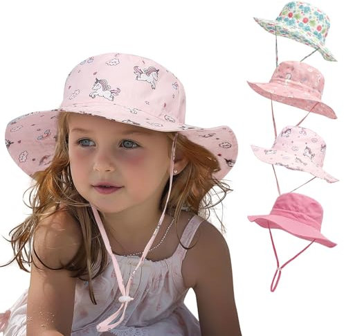 YANWANG Bebé Niños Ajustable Bucket Sun Hat, UPF 50+ Protección Solar Gorra de Playa para Niños Pequeños Niñas(Pink Unicorn,0-6Months)