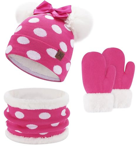 Enfant Fille Ensemble Bonnet Écharpe Gant d'hiver Bébé Chaud Coton Tricot Chapeau 0 1 2 3 4 Ans Pom Bonnets Casquette Cache Cou Gant Cadeaux pour Filles