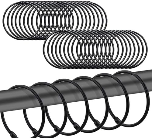 40 Stück Vorhangringe Metall, 50mm Gardinenringe zum Öffnen, Duschvorhang Ringe, Vorhang Hängend Ringe für Duschvorhänge und Gardinenstangen Buchringe (Schwarz)