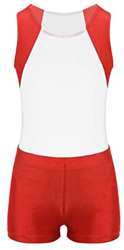 Nyeemya Jungen Turnanzug Ballettanzug Turntrikot Ballett Tanzbody Ärmellose Gymnastikbody + Shorts Wettkampf Tanzbekleidung Weiß 122-128