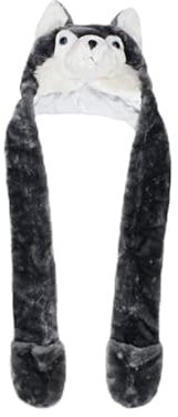 Porgeel Wolfshut Wolf Tierhaube Hut Fädenhandschuhe Schal Pelzige Hoodie Winter Warm Hut