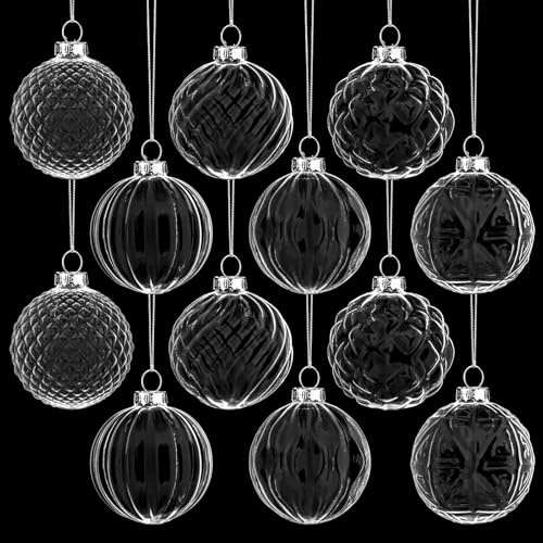 Jenaai 12 palline di Natale in vetro trasparente da 6 cm, decorazioni vintage per albero di Natale, ornamenti da appendere per alberi, feste di Natale, ghirlande, fai da te, 6 stili