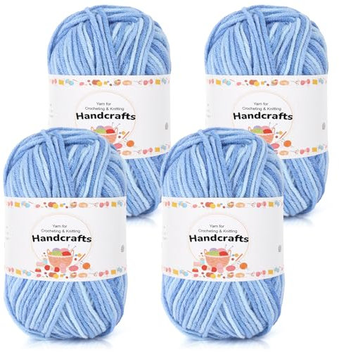 Aeelike 200g(4x50g) Farbverlauf Amigurumi Garn, 5Ply Häkelwolle Baumwolle zum Häkeln, Langlebige Strickwolle, Bunte Häkelgarn Cotton Yarn von Decke, Pullover, Schals, Hüte, Himmelblau