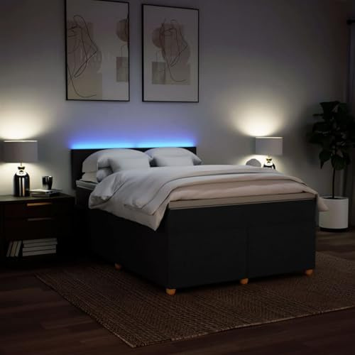 IKAYAA Boxspringbett 140 x 200 cm mit Matratze, LED Beleuchtung, Topper & Kopfteil, Bett mit Matratze und Lattenrost 140 x 200 cm Polsterbett 140 x 200 cm mit Matratze Schwarz