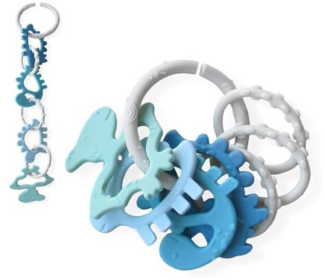 Colifree - Mordedor bebé sonajero, blandito y de fácil agarre, juguete denticion (Dinos Blue)