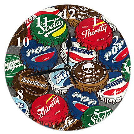 Lsjuee Bottle Caps Round Wall Clock,Retro Classic Popular Bottle Caps Background Round Wall Clock Home & Garden Wall Decorative for Bedroom Office School Art(10)