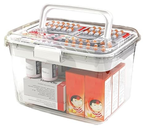 Acrylic Medicine Storage Box with Handles, Clear Medicine Organizer Kit for College Dorm Student Home, Empty First Aid Bag Chest for Cabinet, Portable Med Medical Supply Organizer