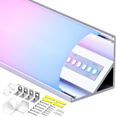 Shine Plus 15 x LED Eckprofil 2m, mit milchigem Lichtdiffusor - Schiene, LED Profil 45 Grad V Form Gesamtgröße 15,8 mm x 15,8 mm, geeignet für Led-Strips mit einer Breite von bis zu 10 mm