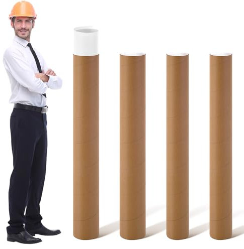 Feifeiya Posterröhren mit Kappen, Versandrolle, Pappröhren, Kraftpapier, Aufbewahrungsröhren für den Versand von Postern, Drucken, Kunstwerken, Handwerk oder Dokumenten, 10,2 x 88,9 cm, 4 Stück