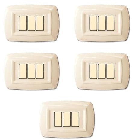 5 Placche, 3 moduli/posti, Compatibile Con BTicino Magic, avorio, Placca arrotondata, Plastica di alta qualità, 100% compatibile con supporti e moduli originali