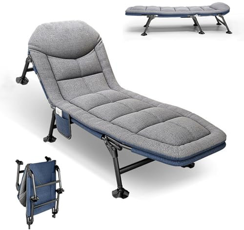 AlpineAura Feldbett Klappbar Campingbett mit Seitentasche | Karpfenliege Campingliege mit 5-Fach Verstellbare Rückenlehne | Klappbett, für Outdoor & Indoor Garten Strand, 190 x 65 cm (grau)