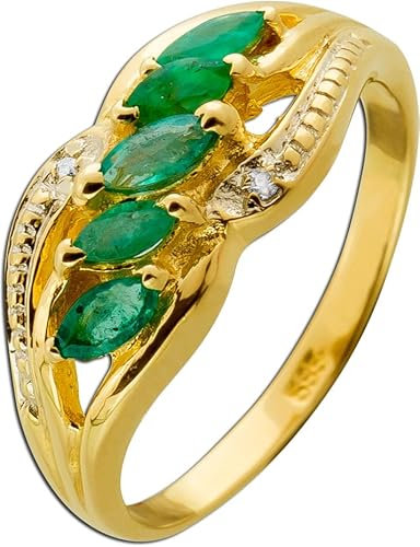 Ch.Abramowicz Smaragd Ring Gold 585 14K Diamanten grüne Edelsteine 0.20ct 17