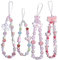 Ouligay 4Pcs Cute Phone Charm Wrist Strap Beaded Lanyard Aesthetic Y2k Cell Keychain Bear Butterfly Heart Hippers Accessory for Bag, Camera Pendants Decor（Pink