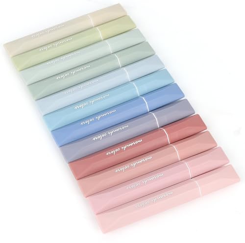 MOTIBACK Evidenziatori Pastello - Set da 12 Penne Evidenziatore a Punta Larga 5mm, Colori Tenui per Studio, Ufficio & Organizzazione, Senza Trapelare (Pendenza)