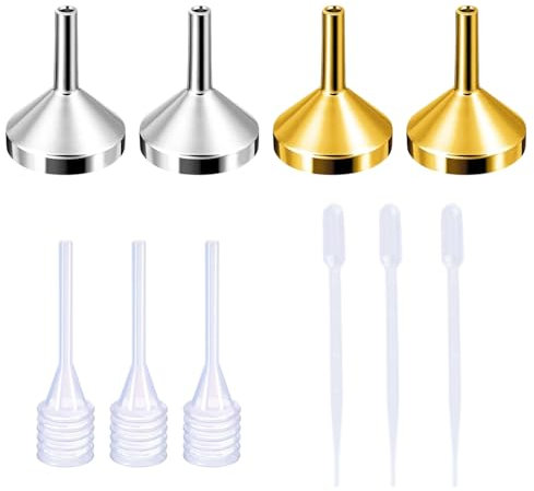 10Pcs Mini Funnels with Pipettes, Reusable Small Funnel for Mini Bottles, Durable Metal Funnel for Perfumes, Essential Oils, Liquids Transfer Funnels for Filling Bottles or Containers and Atomizers