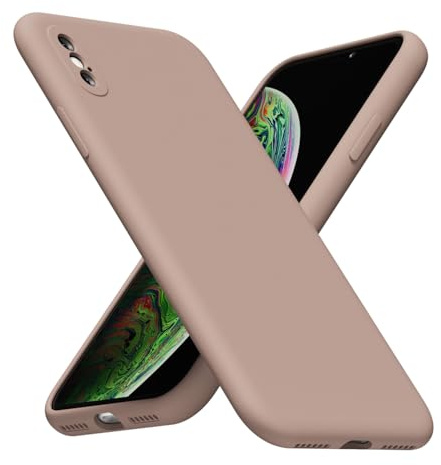 LoeoeL for iPhone X/Xs Phone Case Silicone, Minimalist Ultra Thin Slim Soft Rubber Gel Solid Color Matte TPU Cute Case for Women Men, Girly Plain Aesthetic Design & Camera Cover, Brown Fall