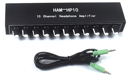 Hattba HP10 Amplificatore per cuffie stereo professionale uditivo 1 ingresso 10 uscite preamplificatore di controllo da 1 a 10 vie Mixer audio dal vivo