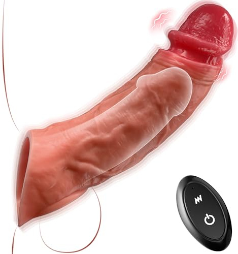 Guaina Pene con Anelli per Coppia, Vibratore Sex Toys per Stimolare il Clitoride Donna e Guaine Prolunghe e l'ingrandimento del pene Uomo, Ritarda l'eiaculazione Aumenta per L'erezione, Riutilizzabile