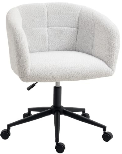 HOMCOM Schreibtischstuhl Homeoffice Stuhl mit Wippfunktion, Cremeweiß | Samt-Leinenoptik, Gewölbter Rückenlehne, Höhenverstellbar Drehstuhl, Bürostuhl Bis 120 Kg, Arbeitszimmer, Schlafzimmer