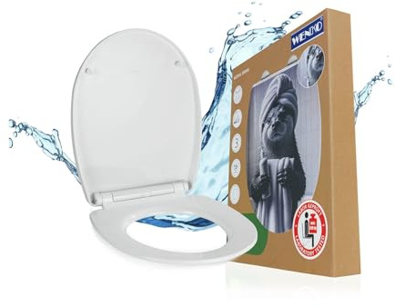 WENKO WC Sitz Mod. Biban, Toilettendeckel mit Absenkautomatik, Relief-Druck und Otter-Motiv, hohe Belastbarkeit bis 350 kg, abnehmbar, Klodeckel aus bruchstabilem Thermoplast, oval