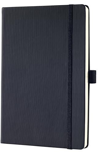 Sigel CO120 Notizbuch A5 blanko schwarz, Hardcover, 194 nummerierte Seiten, nachhaltiges Papier, mit Inhaltsverzeichnis, Stiftschlaufe, Falttasche, Gummibandverschluss, Conceptum