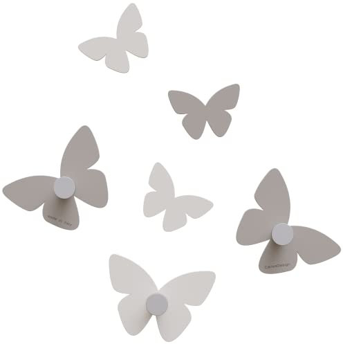 CalleaDesign - Appendiabiti da parete moderno con 3 pomelli, a libera installazione per l’ingresso, modello Milioni di farfalle, colore tortora e lino.