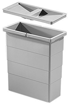 Seau intérieur Hailo en plastique gris clair avec double poignée de 350 mm de hauteur et couvercle (14 litres (320 x 156 mm)
