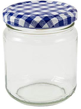 36 x 8 oz (228 mls.) Jam Jars with a choice of seven coloured lids (blue gingham)
