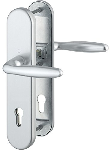 HOPPE Sicherheits-Drückergarnitur VERONA - auf Langschild Profilzylinder Entfernung 88mm,SST 8,5,ohne Kernziehschutz,Türstärke 42-47mm,silber eloxiert