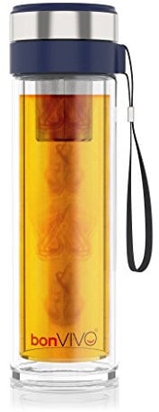 bonVIVO® VitaliTEA Insulated Glass Travel Mug with Stainless Steel Tea Infuser – 16 oz Tea Mug for Loose Leaf Tea, Tea Infuser Bottle for Hot & Cold Drinks, Gift for Tea Lovers