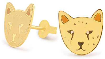 Monkimau Damen Ohrringe Tiger Ohrstecker aus Messing Gold plattiert handbemalt
