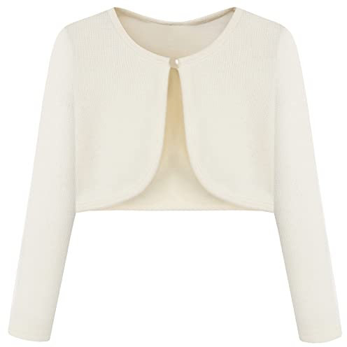BONNY BILLY Cardigan Bambina Elegante Corto Cotone Bolero Coprispalle Ragazza Manica Lunga 5-6 Anni Beige
