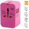 Universel Adaptateur de Voyage, Adaptateur Secteur Tout-en-Un dans Le Monde Entier Chargeur Mural International avec Deux Ports de Chargement USB pour Le Téléphone Portable US EU UK AUS Europe - Rose