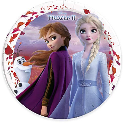 Procos 91125 - Partyteller Disney Frozen 2, 8 Stück, Durchmesser 23 cm, Anna, Elsa und Olaf, Die Eiskönigin, Pappteller, Teller, Einweggeschirr, Party, Tischdekoration
